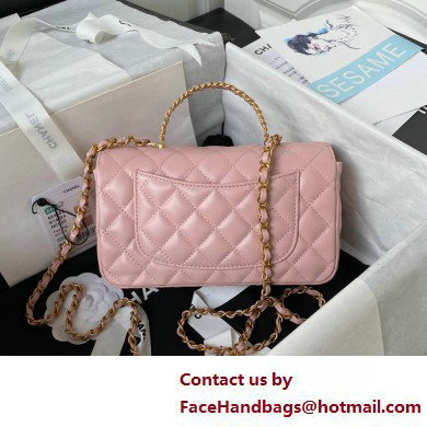 Chanel Lambskin, Strass  &  Gold-Tone Metal Small Flap Bag with Top Handle AS4362 Pink 2025